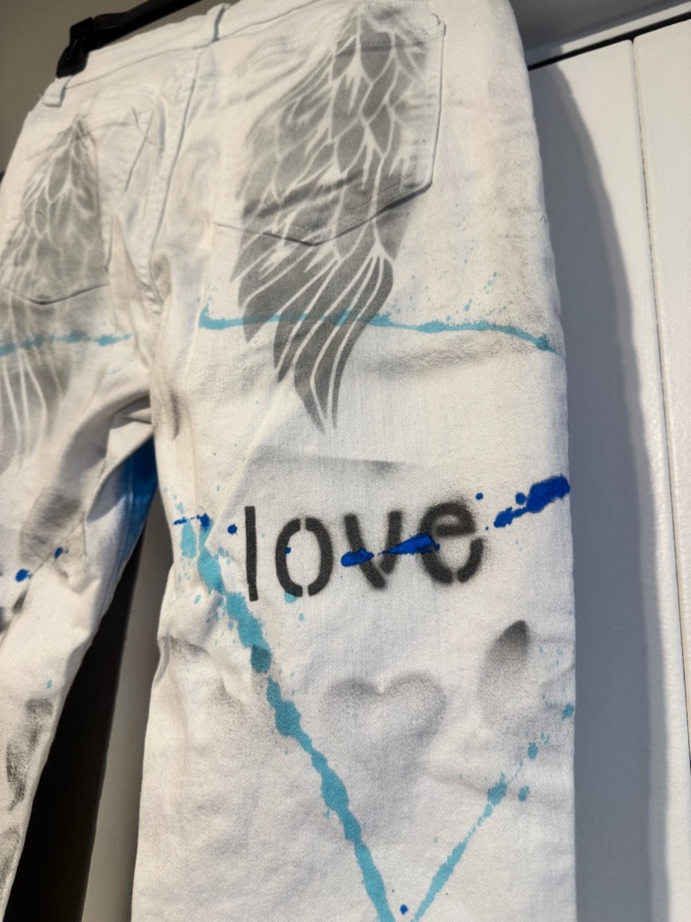 Hand Painted White Boston Proper Jeans Custom streetwear size 28 - Picture 2 of 13